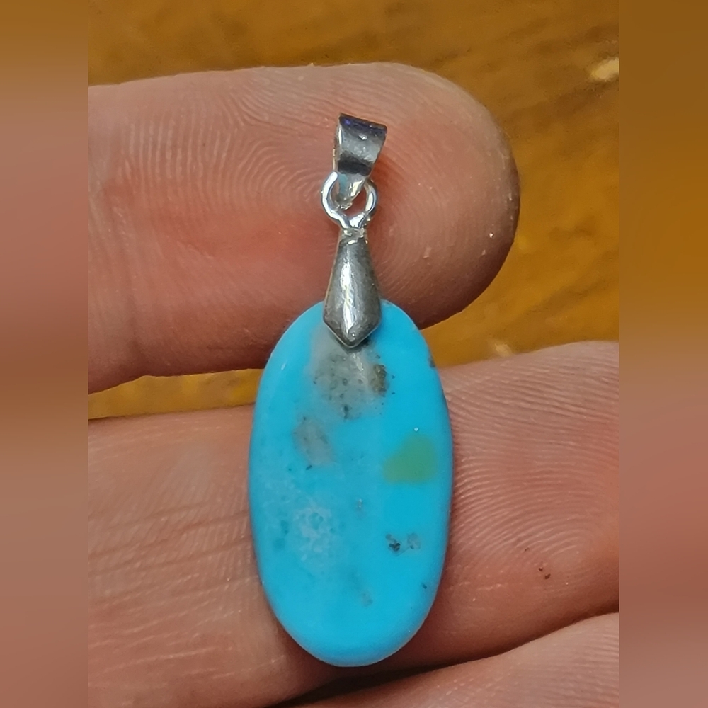 11.55ctw Natural Sleeping Blue Turquoise Pendant Cabachon - 925 Silver Bail